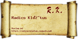 Radics Klétus névjegykártya